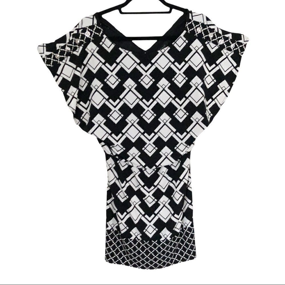 White House Black Market Black/White Elastic Waist‎ Dress Size Extra Small